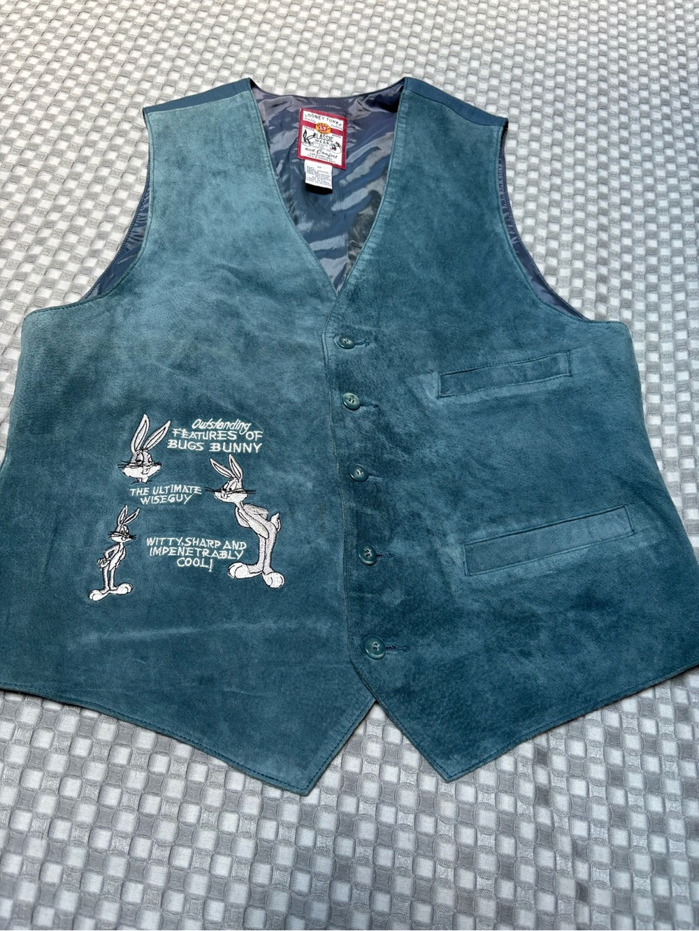 Vintage Looney Tunes Warner Brothers Bugs Bunny Leather Embroidered Vest M
